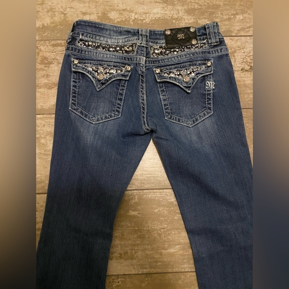 Miss Me Sequin Distressed Bootcut Jeans. - Picture 9 of 13